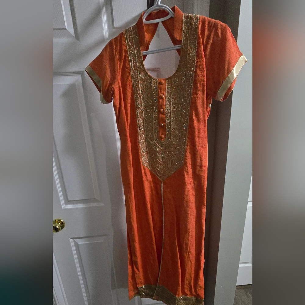 $50 OBO Elegant Orange and Gold Women's Salwar Kameez